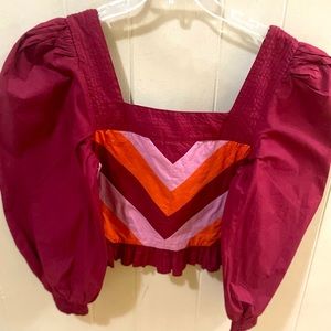 ANTHROPOLOGIE LOVE THE LABEL SMOCKED PUFF SLEEVE BLOUSE TOP